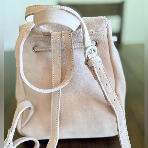 Like New Brandy Melville Pink Suede Mini Backpack, Drawstring/Snap Closure - Picture 10 of 14
